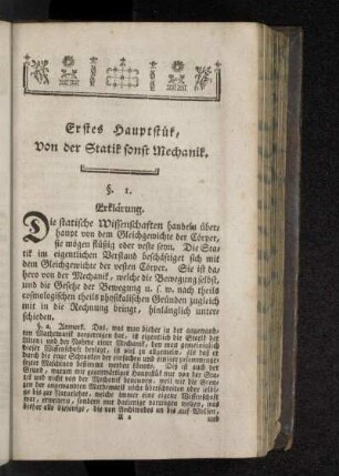 Erstes Hauptstük, von der Statik sonst Mechanik.