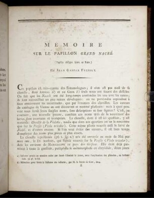 Mémoire Sur le Papillon Grand Nacré.