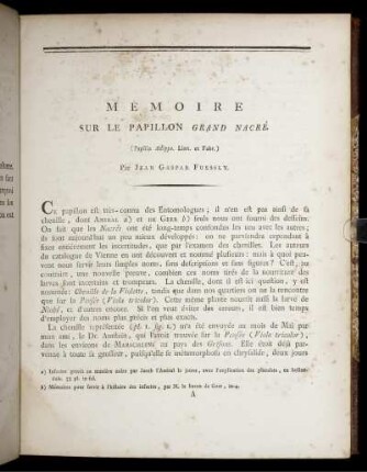 Mémoire Sur le Papillon Grand Nacré.