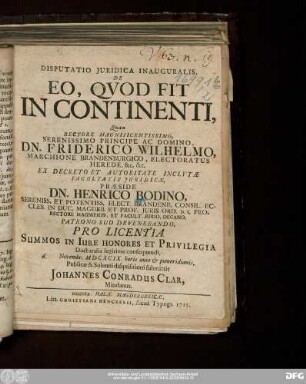 Disputatio Juridica Inauguralis, De Eo Qvod Fit In Continenti