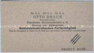 Handzettel im Layout einer Visitenkarte von Otto Braun mit Wahlpropaganda der NSDAP
