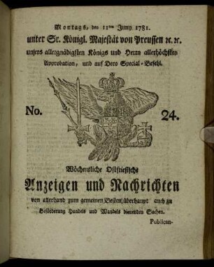 No. 24. Montags, den 11ten Juny 1781.