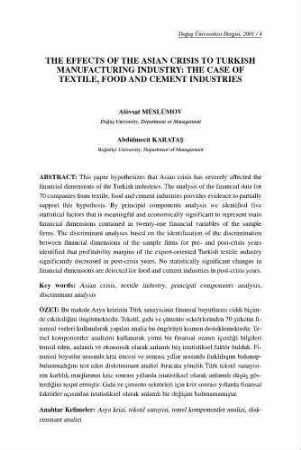 The Effects of the Asian Crisis to Turkish Manufacturuing Industry : The Case of Textile, Food and Cement Industries