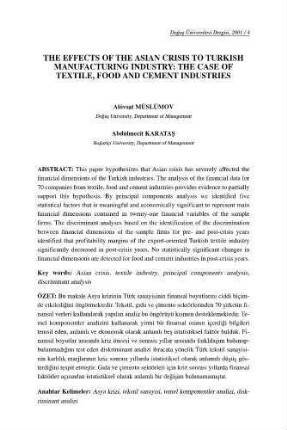 The Effects of the Asian Crisis to Turkish Manufacturuing Industry : The Case of Textile, Food and Cement Industries