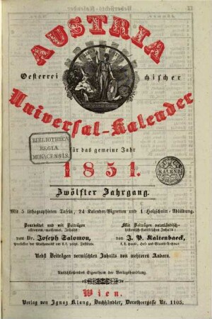 Austria : österreichischer Universal-Kalender, 1851