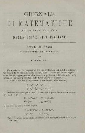 Sistema simultaneo di due forme biquadratiche binarie.