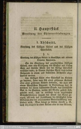 II. Hauptstück. Bereitung der Chlorverbindungen