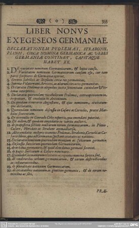 Liber Nonus Exegeseos Germaniae Declarationem Ptolemaei, Strabonis, Plinii, Circa Nomina Germanica Ac Urbes Germaniae Continet