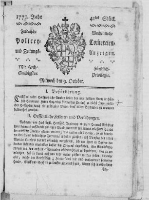 41tes Stück, Ausgabe vom 9. October 1771