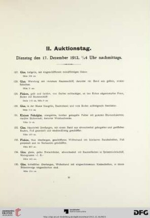 II. Auktionstag. Dienstag den 17. Dezember 1912, ½ 4 Uhr nachmittags (Nr. 127-250)
