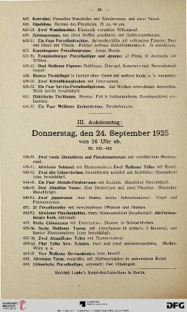 III. Auktionstag: Donnerstag, den 24. September 1925 (Nr. 636-962)