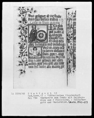 Deutsches Gebetbuch (Waldburg-Gebetbuch) — Textseite mit zwei Miniaturen, Folio 79verso