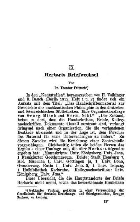 Herbarts Briefwechsel