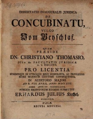 Diss. inaug. iur. de concubinatu