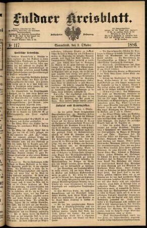 Erste Ausgabe vom Samstag, den 02. Oktober 1886.