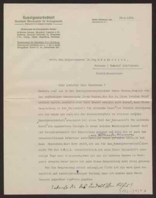 Schreiben an Hermann Muthesius (Brief)