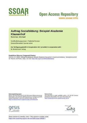 Auftrag Sozialbildung: Beispiel Akademie Klausenhof