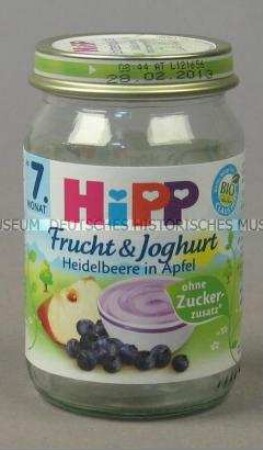 Babynahrung: Frucht-Joghurt, Glas mit Deckel, leer