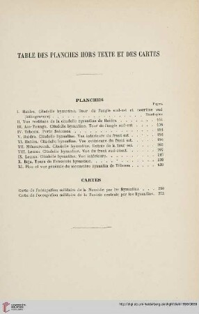 Table des planches hors texte et des cartes