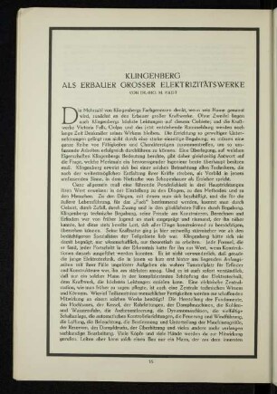 Klingenberg als Erbauer grosser Elektrizitätswerke