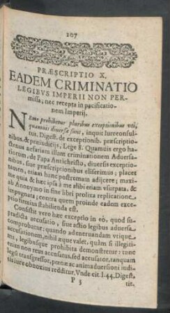 Praescriptio X. Eadem Criminatio Legibus Imperii Non Permissa; nec recepta in pacificationem Imperii.