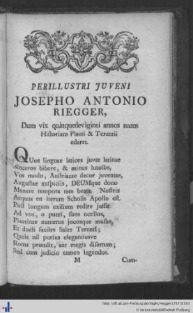 Perillustri Juveni Josepho Atonio Riegger…