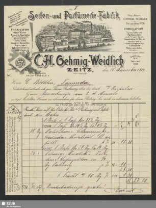 Seifen- und Parfümerie-Fabrik C. H. Oehmig-Weidlich, Zeitz : Rechnung