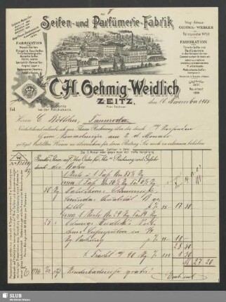 Seifen- und Parfümerie-Fabrik C. H. Oehmig-Weidlich, Zeitz : Rechnung