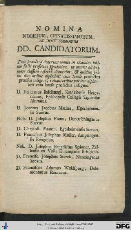 Nomina Noblium, Ornatissimorum Ac Doctissimorum DD. Candidatorum.