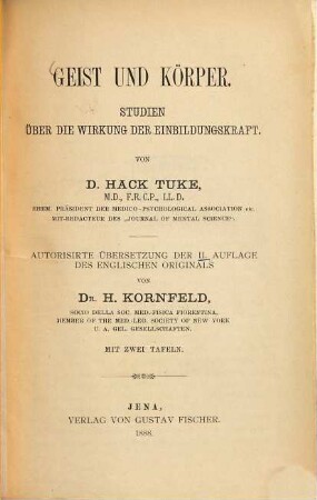 Geist und Körper : Studien über die Wirkung der Einbildungskraft