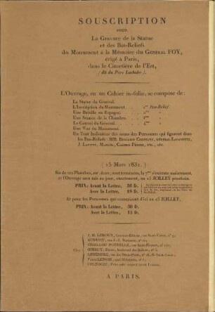 L'Ouvrage, en un Cahier in-folio, se compose de:
