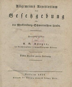 1.1621/1823,2: Allgemeines Repertorium der Gesetzgebung für die Mecklenburg-Schwerinschen Lande