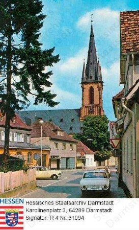 Viernheim, Straßenansicht mit Kirche