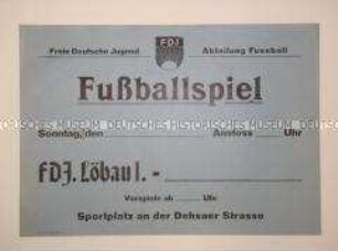 Vordruck eines Maueranschlages zur Ankündigung eines Fußballspiels (blanko)