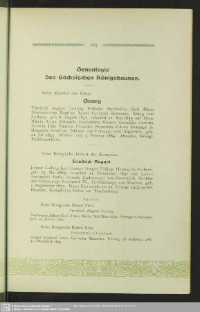 Genealogie des Sächsischen Königshauses