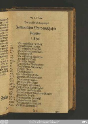 Des grossen Schauplatzes Jämmerlicher Mord-Geschichte Register.