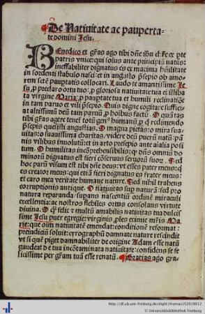 De Nativitate ac paupertate domini Jesu.