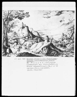 Gebirgige Landschaft mit Furt