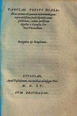 Tabulae totius dialectices : artium reliquarum instrumenti