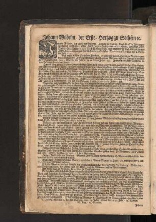 Johann Wilhelm, der Erste, Hertzog zu Sachsen [et]c.