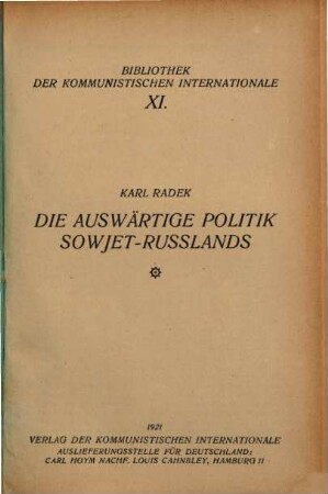 Die auswärtige Politik Sowjet-Russlands