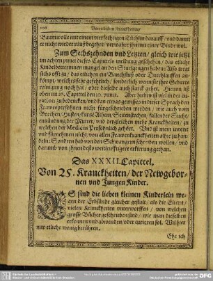 Das XXXII: Capittel. Von 25. Kranckheiten, der Newgebornen und Jungen Kinder