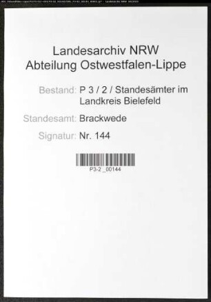 Sterberegister Standesamt Brackwede