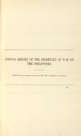 Special report of the Secretary of War on the Philippines