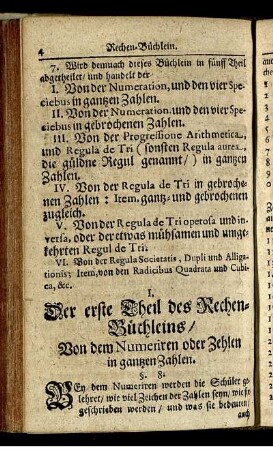 I. Von dem Numeriren oder Zehlen in ganzen Zahlen.