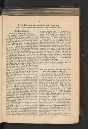 Nachrichten aus den heutigen Schutzgebieten.