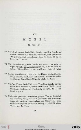 VII. Möbel (Nr. 408-434)
