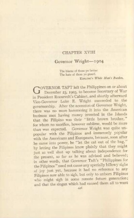 Chapter XVIII. Governor Wright - 1904