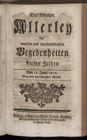 Den 15. Junii 1756. Vier und zwantzigstes Stück.