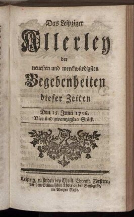 Den 15. Junii 1756. Vier und zwantzigstes Stück.
